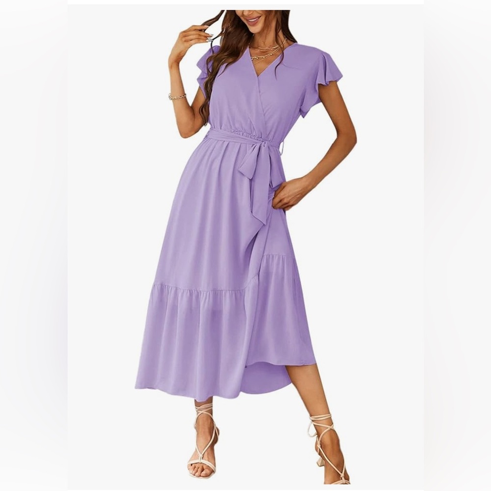 ❗️SOLD❗️Purple Tiered Ruffled Midi Sundress with Flutter Sleeves
